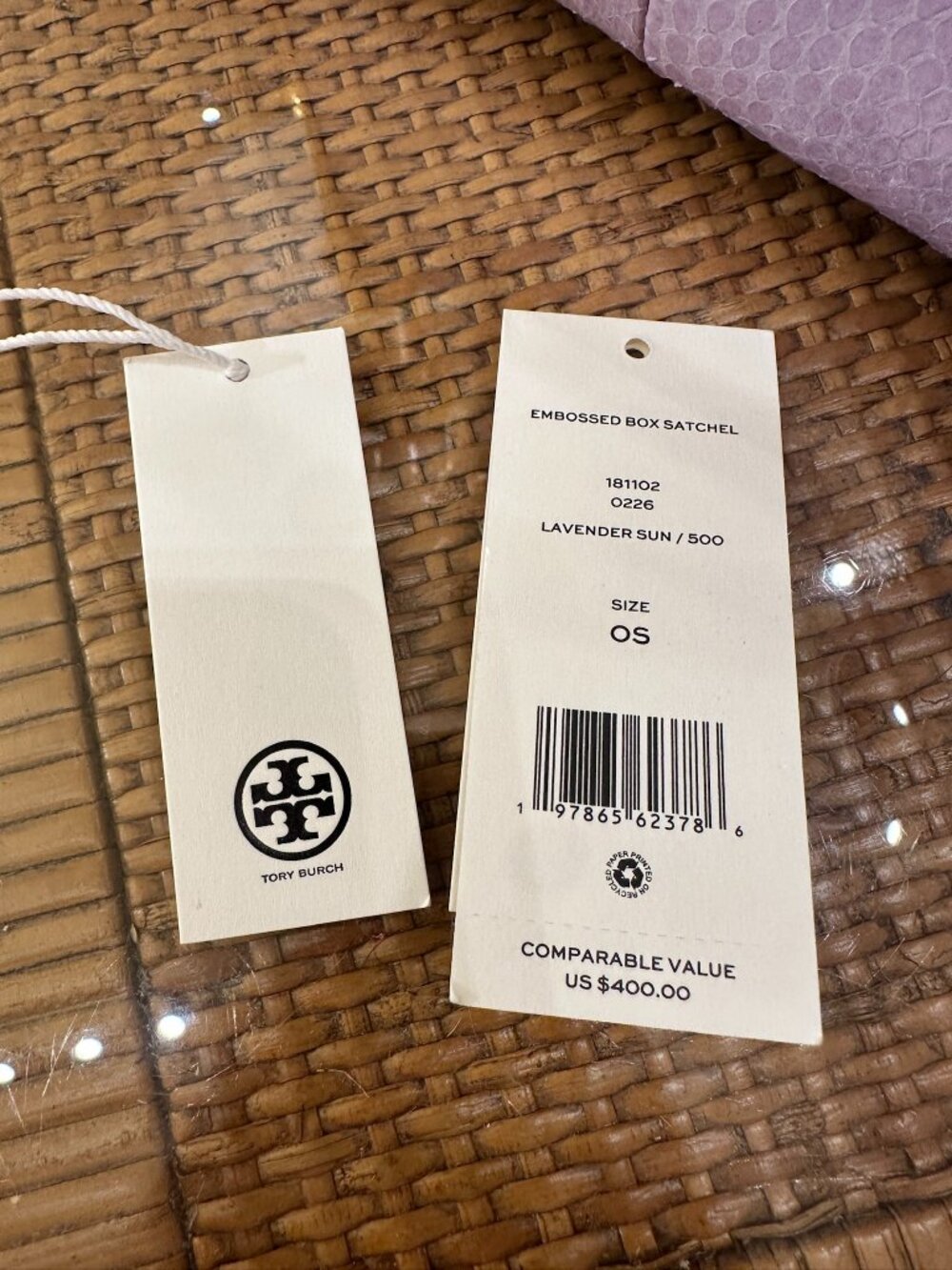 NWT! Tory Burch Rory Box Satchel 181102 In Lavender Sun Water Snake Leather - Picture 11 of 11